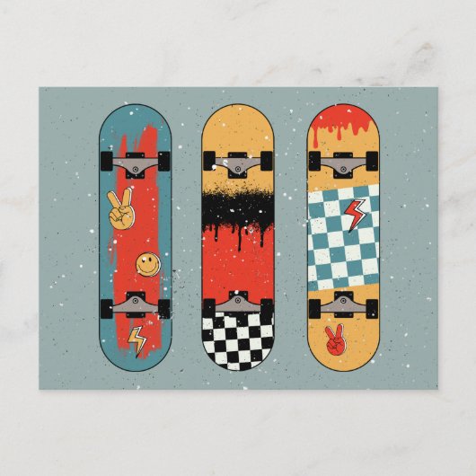 Retro Skateboard Blauw Cool Feestdagenkaart (Voorkant)