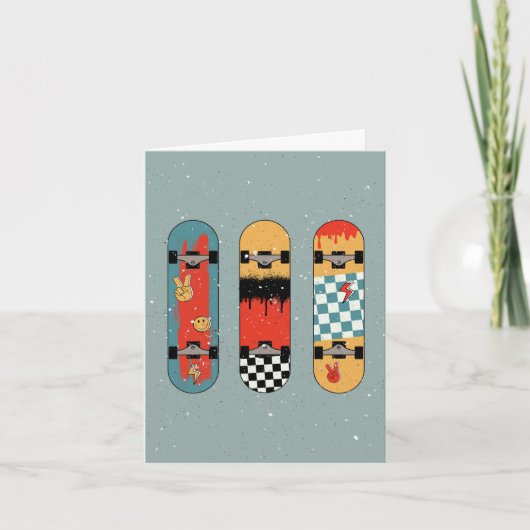 Retro Skateboard Blauw Cool Kaart (Voorkant)