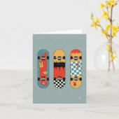 Retro Skateboard Blauw Cool Kaart (Gele Bloem)