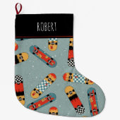 Retro Skateboard Blauw Cool Kinder Grote Kerstsok (Voorkant)