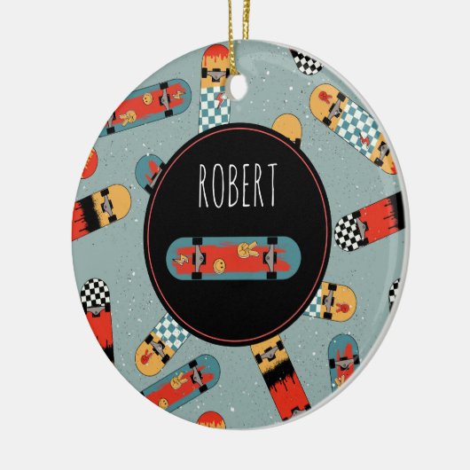 Retro Skateboard Blauw Cool Kinder Keramisch Ornament (Links)