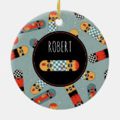 Retro Skateboard Blauw Cool Kinder Keramisch Ornament (Achterkant)