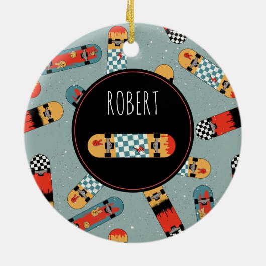 Retro Skateboard Blauw Cool Kinder Keramisch Ornament (Achterkant)