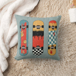 Retro Skateboard Blauw Cool Kussen