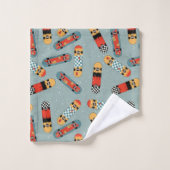 Retro Skateboard Blauw Koel Naadloos Patroon Bad Handdoek (Wasdoekje)