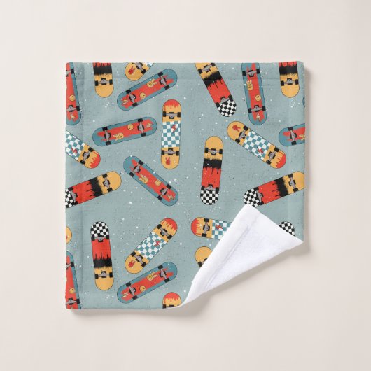Retro Skateboard Blauw Koel Naadloos Patroon Bad Handdoek (Wasdoekje)