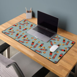 Retro Skateboard Blauw Koel Naadloos Patroon Bureaumat