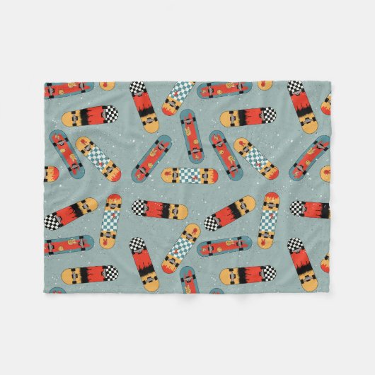 Retro Skateboard Blauw Koel Naadloos Patroon Fleece Deken (Voorkant (Horizontaal))