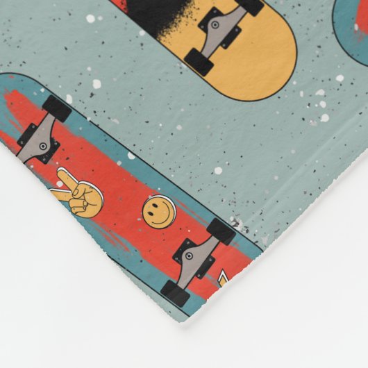 Retro Skateboard Blauw Koel Naadloos Patroon Fleece Deken (Hoek)
