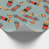 Retro Skateboard Blauw Koel Patroon Cadeaupapier (Hoek)