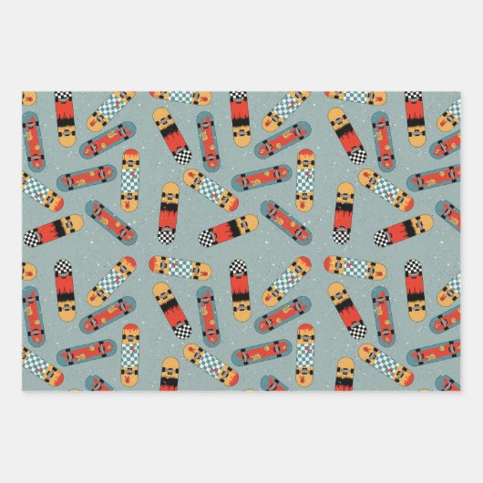 Retro Skateboard Blauw Koel Patroon Inpakpapier Vel (Voorkant 3)