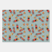 Retro Skateboard Blauw Koel Patroon Inpakpapier Vel (Voorkant)