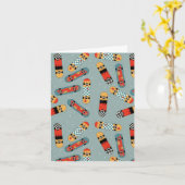 Retro Skateboard Blauw Koel Patroon Kaart (Gele Bloem)