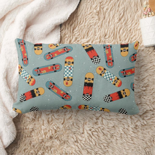 Retro Skateboard Blauw Koel Patroon Kussen (Deken)
