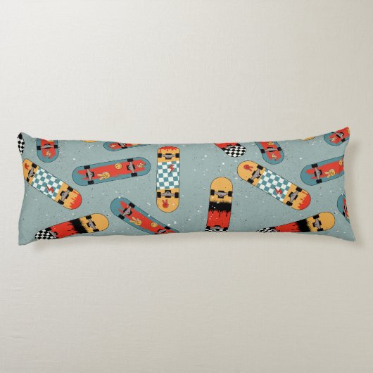 Retro Skateboard Blauw Koel Patroon Lichaamskussen (Achterkant)