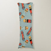 Retro Skateboard Blauw Koel Patroon Lichaamskussen (Voorkant Verticaal)