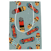 Retro Skateboard Blauw Koel Patroon Medium Cadeauzakje (Voorkant)