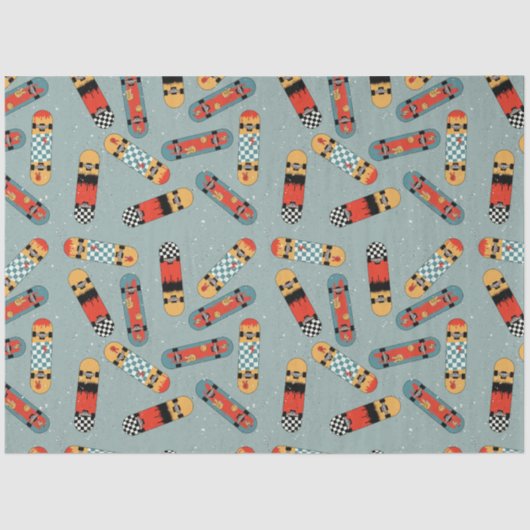 Retro Skateboard Blauw Koel Patroon Tissuepapier (Voorkant)