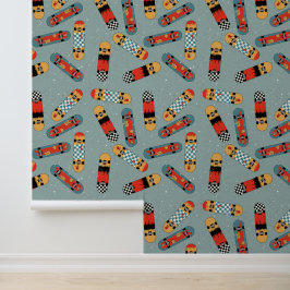 Retro Skateboard Blue Cool Pattern Kinder Behang