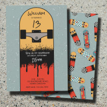 Retro Skateboard Blue Cool Skateboarder Verjaardag