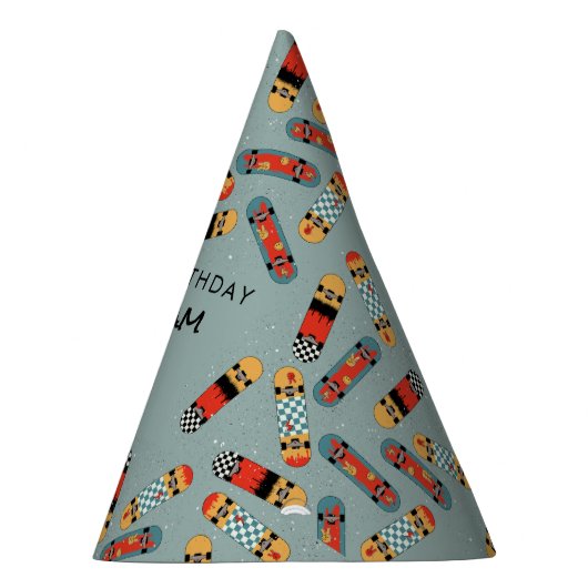 Retro Skateboard Blue Cool Skateboarding Verjaarda Feesthoedjes (Rechts)