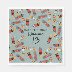 Retro Skateboard Blue Cool Skateboarding Verjaarda Servet