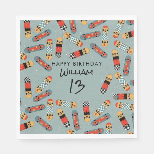 Retro Skateboard Blue Cool Skateboarding Verjaarda Servet (Voorkant)