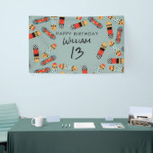 Retro Skateboard Blue Cool Skateboarding Verjaarda Spandoek (Beurs)