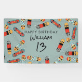 Retro Skateboard Blue Cool Skateboarding Verjaarda Spandoek (Horizontaal)