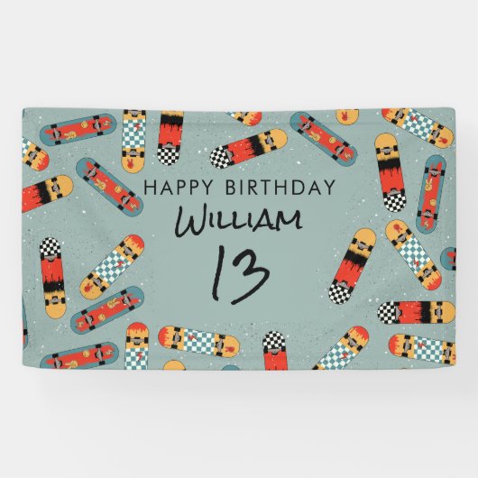 Retro Skateboard Blue Cool Skateboarding Verjaarda Spandoek (Horizontaal)