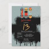 Retro Skateboard Blue Cool Spray Paint Verjaardag Kaart (Voorkant)