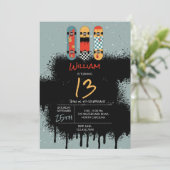 Retro Skateboard Blue Cool Spray Paint Verjaardag Kaart (Staand voorkant)