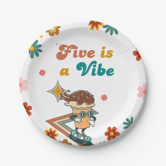 Retro skateboard FIVE is een Vibe 5e verjaardag Papieren Bordje (Voorkant)
