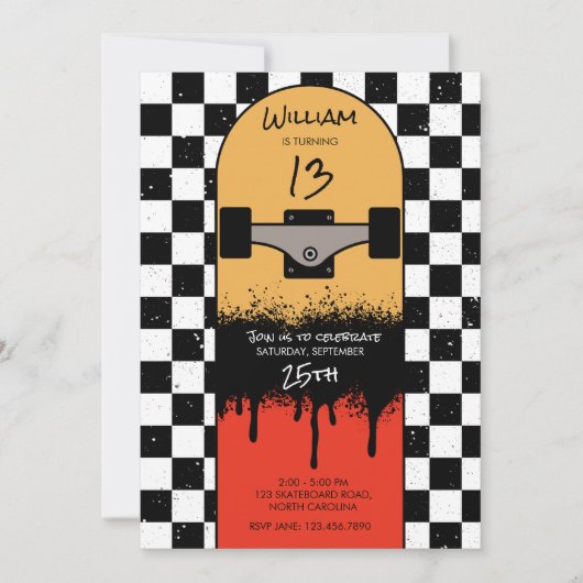 Retro Skateboard geruit Skateboarder Verjaardag Kaart (Voorkant)