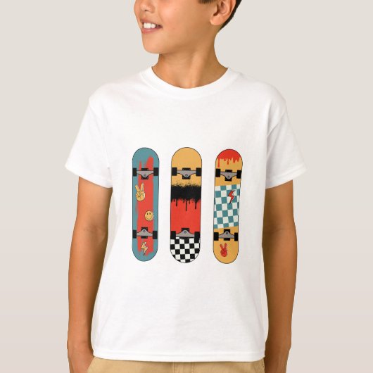 Retro Skateboard Kleurrijke Koele Kinderen T-shirt (Voorkant)