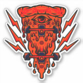 Retro Skateboard Pizza Sinaasappel 4-inch Kiss Cut Sticker (Voorkant)