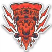 Retro Skateboard Pizza Sinaasappel 4-inch Kiss Cut Sticker (Voorkant)