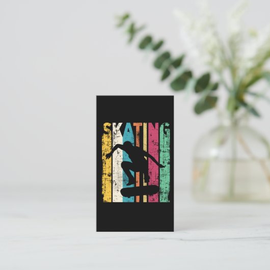 Retro Skateboard springen Silhouette Visitekaartje (Staand voorkant)