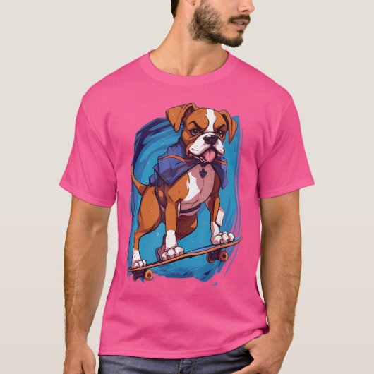 Retro Skateboarden Boxer Hond Skateboard T-shirt (Voorkant)