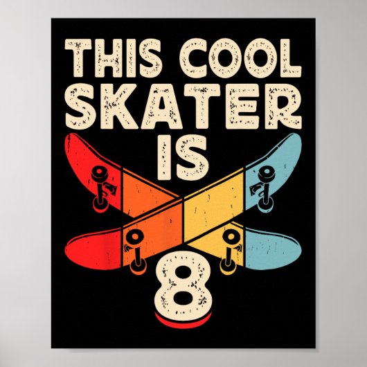 Retro Skateboarden Silhouet Skateboarder Skate Poster (Voorkant)