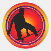 RETRO SKATEBOARDER RONDE STICKER (Voorkant)