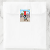 Retro Skateboarder Vierkante Sticker (Tas)