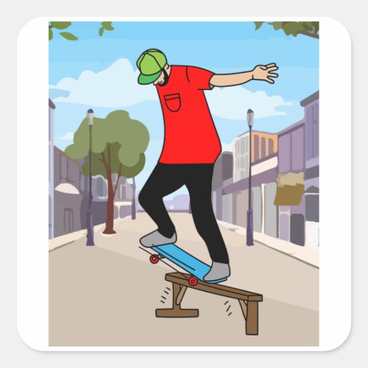 Retro Skateboarder Vierkante Sticker (Voorkant)