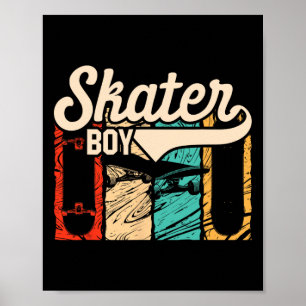 Retro Skater Jongen Vintage Skateboarder Skateboar Poster