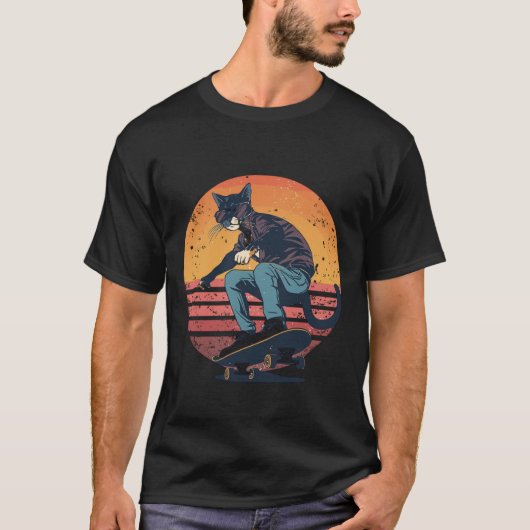Retro Skater Kat Skateboard  T-shirt (Voorkant)