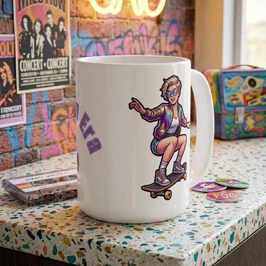 Retro Skater Moeder Tijdperk Aangepaste Naam Grote Koffiemok