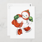 Retro Skating Snowman Briefkaart (Voorkant / Achterkant)