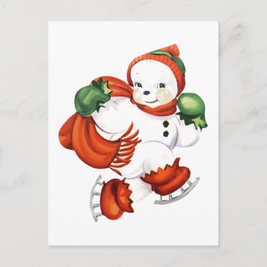 Retro Skating Snowman Briefkaart (Voorkant)