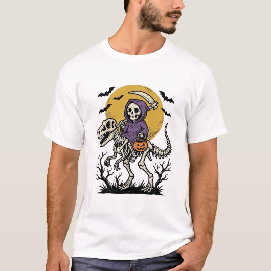 Retro Skelet Dinosaurus Halloween T-shirt Ontwerp (Voorkant)