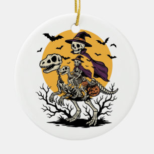 Retro Skelet Dinosaurus Halloween T-shirt Ontwerp_ Keramisch Ornament